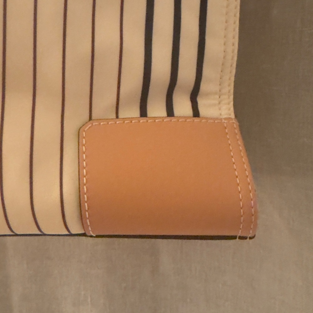 Tory Burch Striped Tan and Cream Ella Tote Bag Large - Picture 7 of 16